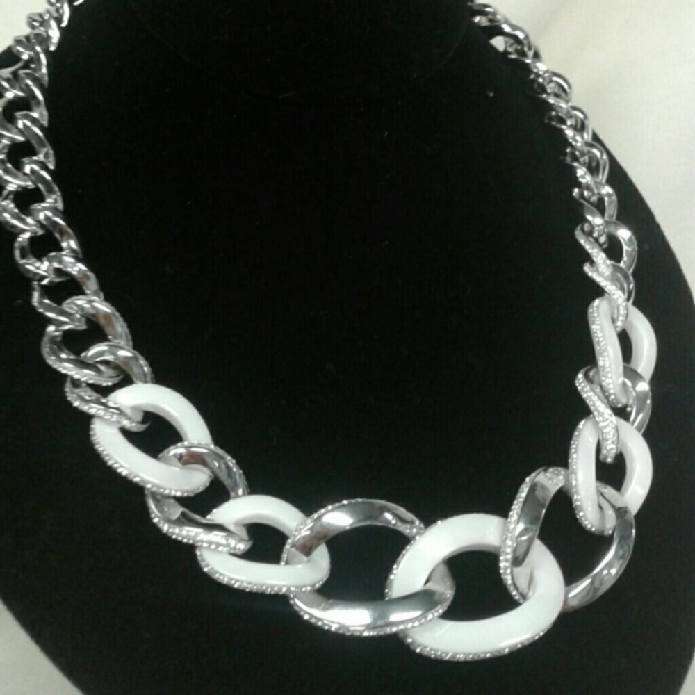 Swarovski Necklace - Crystals & White Ceramic in silver tone setting.